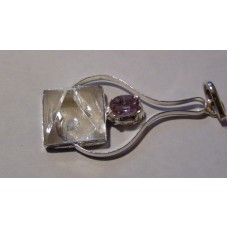Quartz Pyramid with faceted Amethyst stone in silver plated pendant