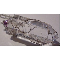 Handmade Clear Quartz with Tanzanite Pendant with silver tone wire wrap "Attuned" By BDevine®